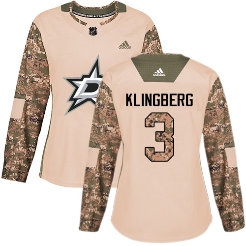Adidas Stars #3 John Klingberg Camo Authentic Veterans Day Women's Stitched NHL Jersey